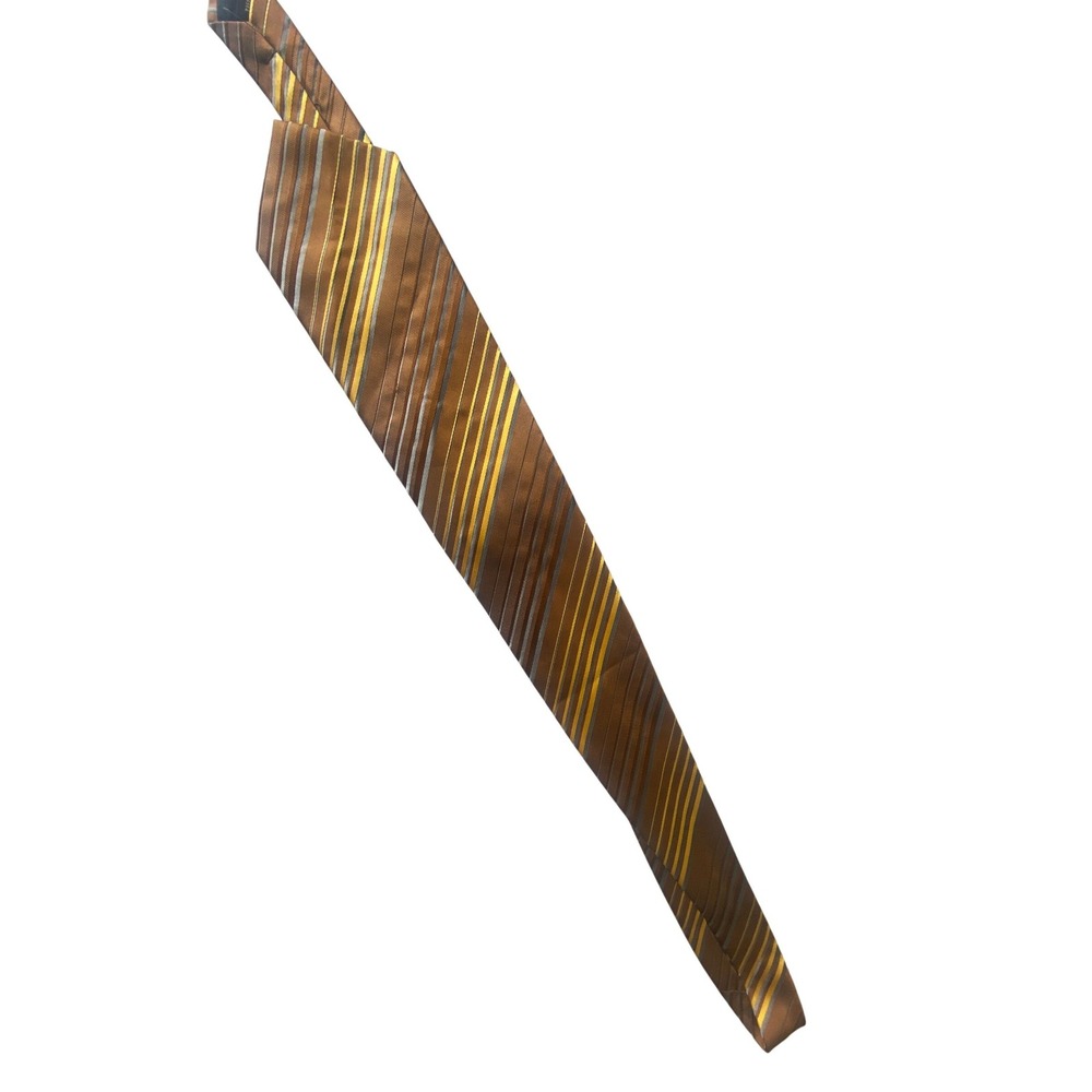 Giorgio Bissoni Mens‎ Tie Brown Gold Gray Stripe 100 Percent Polyester